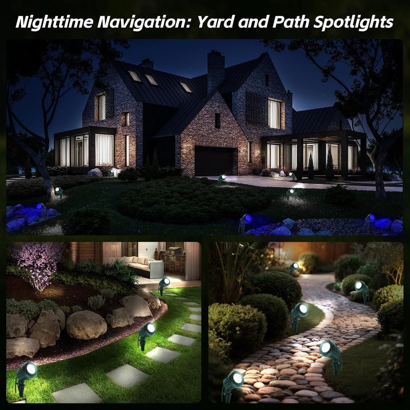 Holeva Spotlight Outdoor – 120V Plug-In, 6500K Cool White LED Landscape Lighting with RGB Purple 4 Color Lenses for Yard, Garden, Lawn & Tree Decor on Holidays&Everyday, IP67 Waterproof (1 Pack,Green) - Image 4